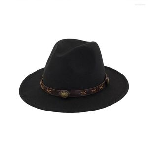 Berets Winter Panama Hat Women Women Legant Caps Male Trilby Trilby Wide Brim Fedora مع حزام Chapeau Hats HF77
