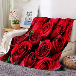 Koce Czerwone róże Flanela Rzuć koc walentynkowy romantyczny kwiat do łóżka sofa kanapa super miękki lekki król w pełnym rozmiarze