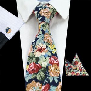 Nekbanden rboco ontwerp 8 cm katoenen stropdas set bloemen zakdoek en manchetknopen zakelijk bruiloftsfeest printen voor Men2809