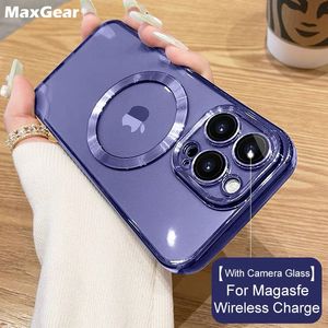 Magsafe 무선 충전을위한 고급 도금 iPhone 14 Plus 13 12 Mini 11 Pro X XR XS Max 투명 소프트 커버 용 마그네틱 케이스