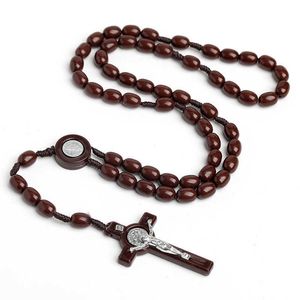 Christian Catholic Cross beads necklace hand woven pendant Jesus Religious Jewelry