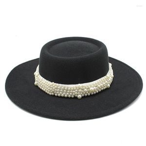 Berretti Dome Pearl Cappello Fedora da donna Classic 8.5CM Wide Brim Jazz Top Autunno e inverno lana all'ingrosso