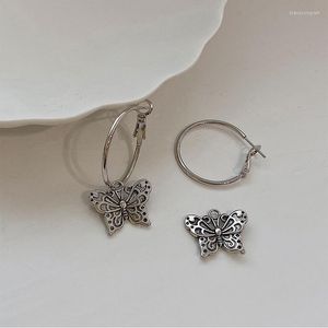 Çember küpeler moda vintage kişilik küpe antika gümüş renkli kadınlar için büyük kelebek kadın takı boucle oreille femme