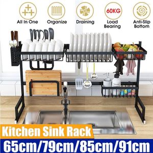Kitchen Storage 24-35" Black Stainless Steel Shelves Sink Basin Dish Rack Drain Kitchenware