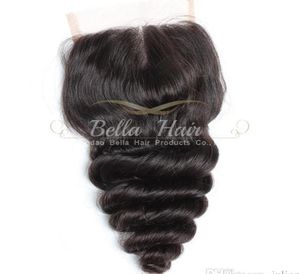 Peruvian 4x4 Middle Part Loose Wave Transparent HD Spetsstängning Mänskliga hårstängningar väver Natural Color Bella Hair9092327
