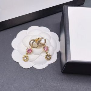 Baumelnde Ohrringe, neue Mode, Luxusmarke, Designer, Doppel-G-Buchstabe, Natur, Blumen, rosa Edelstein, Sonnenohrring, Hochzeitsfeier, Ausflug, Reisen, hochwertiger Schmuck mit Box