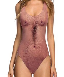 2019 Costume da bagno donna divertente Nake Stampa One Piece Backless Hairy Man Donna sexy Summer Bathing Servizio di sicurezza personale4353739