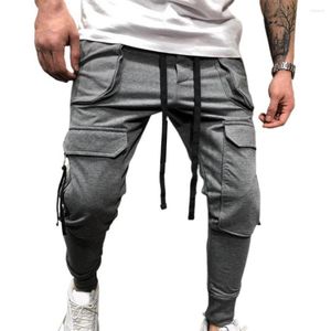 Men's Pants Handsome Training Trousers Men Large Pockets All-Match Cargo Mid Waist Sports Fitness Sweatpants