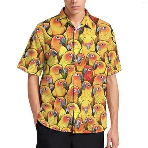 M￤ns casual skjortor gula papegoja skjortan man solen Conures Print Hawaii trendiga blusar kort￤rmad ￶verdimensionerad