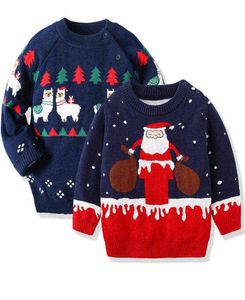 Jul baby flickor pojkar tröja tecknad mönster långärmad höst vinter barn stickar pullover nyår barn kläder l2207