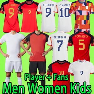 2022 Jerseys de fútbol de Bélgica Mujeres Menores Kit Kit Witsel Hazard Lukaku de Bruyne 22 23 Carrasco Trassard Doku Fútbol camisa de fútbol Fans de jugadores Versión 2023 prepatch retro 95 86