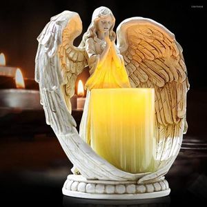 Candle Holders Resin Electronic Candlestick Creative Angel Figurines Craft Home Decor Miniature Holder Ornament Wedding Gift