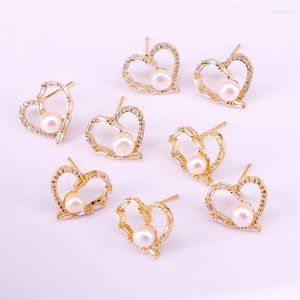 Stud Earrings 6Pairs 16 14MM Clear CZ Freshwater Pearl Heart Crystal Zirconia Fashion Jewelry For Women Engagement Earring