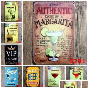 Metal Painting Beer Wine Cocktail Tin Sign 40 Estilos Placas de metal Vintage Bar Pub Decoração de parede de parede de parede Art Craft Iron Painting Retro Pla Dhqyk