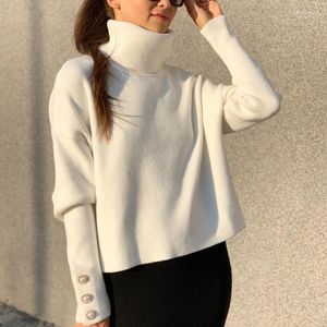 Women's Sweaters Women's Elegant Women 2022 Autumn Winter Tops Turtleneck Pullover Button Knitted Sweater Jumper Soft Warm Pull Femme