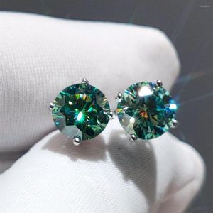 Stift Ohrringe Silber Original insgesamt Karat Runde Brilliant Cut Diamond Test Past Green Moissanit Emerald Gemstone Jewelry286s