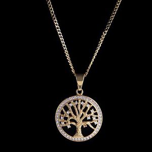 14k Gold Plated Iced Out Tree of Life Pendant Necklace Micro Pave Cubic Zirconia Diamonds Rapper Singer Accessories325T