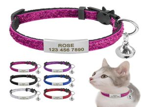 Кошачьи воротники приводят персонализированное быстрое выпуск воротник Bling Puppy Kitten Id Id Bell Safet Safety Custom Graved Имя для маленьких собак CA