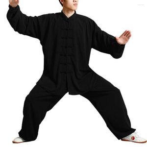 Roupas étnicas 2pcs/set homens homens correspondentes de botão de traje de punhal solta cor sólida chinês tradicional tai chi seca desgaste