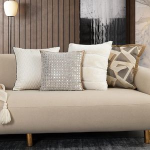 Pillow Super Soft Long Plush Warm Cover Diamond Sofa Decor Stain Embroidered Solid Pillowcase Geometric Jacquard