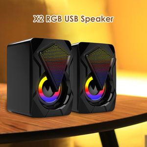 Portable Speakers X2 Stereo Sound Surround Loudspeaker Computer USB Powered Subwoofer with RGB Light for Desktop Laptop PC 221119