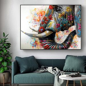 Immagini di elefanti colorate tela dipingendo poster per animali e stampe arte murale per soggiorno decorazione per la casa moderna3289