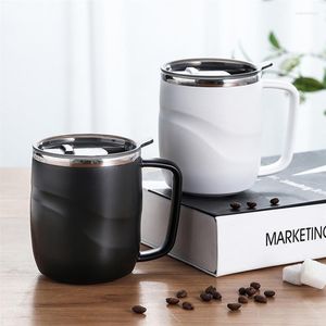 Muggar rostfritt stål isolerat kaffemugg med glidande lock vakuum resehandtag camping te kolv för kalla drycker svart