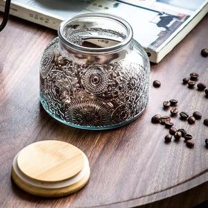 Bottiglie di stoccaggio di Vetro Contenitore Ermetico In Rilievo Begonia Vaso di Fiori Vaso Da Cucina Con Coperchio Grano Chicchi di Caffè Vaso Complementi Arredo Casa