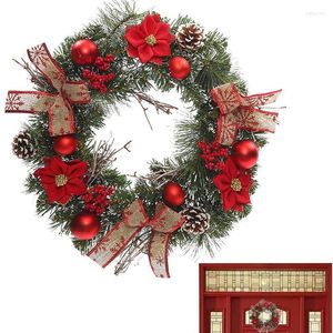 Decorative Flowers Winter Wreaths For Front Door Floral Christmas Artificial Wreath Realistic Pine Needles Red Berries Bows Garland