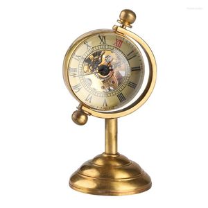 Pocket horloges draaien Globe Gold Desk Clock For Women Men Creative Gift Watch Copper Table Mechanical