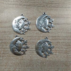 Hele 80 pc's Mooie antieke zilveren toon Maan en Sun Face Charm Pendant 28 5x26mm 218C