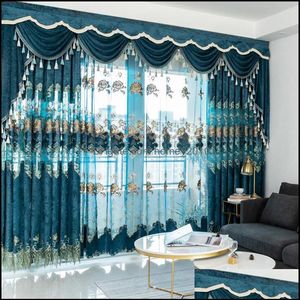 Behandelingen Textiel Home Gardeneuropean Veet Borduurwerk Chenille Slaapkamer Gordijnen voor woonkamer Modern Tle Window Curtain Valance D318B