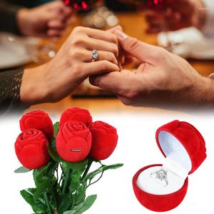 Gift Wrap 1pcs Wedding Red Rose Jewelry Box Velvet Ring Earrings Storage Display Holder Engagement Valentine's Day Packaging Case