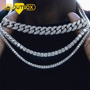 Chokers buzu kutusu 3mm 4mm 5mm 8mm tenis zinciri bling aaa zirkon 1 sıra kolye bakır erkek hip hop takı 1630inch damla 221119