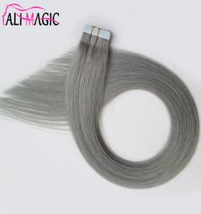 Virgin Remy Grey Tape in Human Hair Extensions Silver 100g 40pcs Brasiliana peruviana Indiana Malesia trame di trama PU Cazzo di pelo 7585134