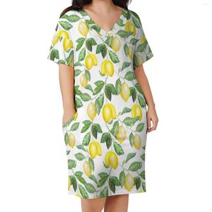 Plus Size Dresses Summer Fruit Casual Dress Woman Modern Lemon Leaf Print Cute V Neck Aesthetic Trendy 3XL 4XL