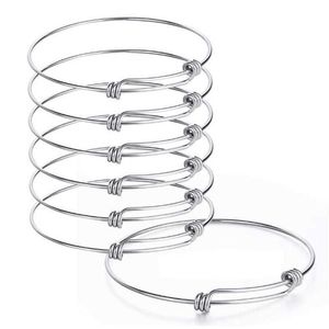 5 piezas de alambre de acero inoxidable brazalete en blanco brazalete expansible brazalete de encanto de bucles dobles estilo para joyas de bricolaje Q0717276a