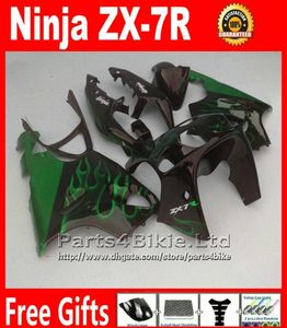 ABS plastic fairing kit for Kawasaki Ninja green flame in black ZX 7R 1996 2003 ZX7R ZX7R 9602 03 motobike fairings set 7 gif6418516