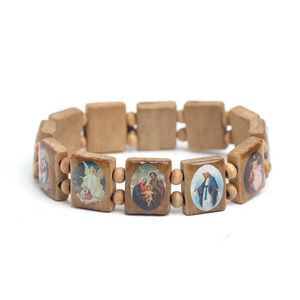 Natural Wooden Catholic Jewelry Christian Jesus Faith Rosary Bracelet Religious Jewelry