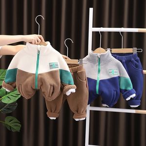 Baby Boys Clothing Sets Winter Plus Velvet Thick Warm 2Pcs Outift Children Clothes Sport Tracksuit Set For Kids 1-5T