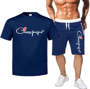 Yaz Fitness Moda Trailtsuits Erkekler Sıradan Spor Giyim Takım Büyük Boyutlu Spor Takım Kısa Kollu T-Shirt Şort 2 Parça Marka Logo Baskı