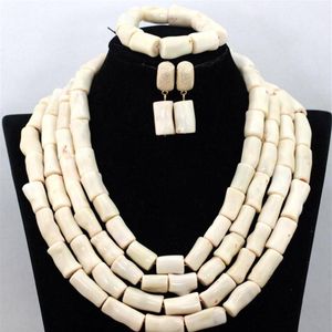 Kolczyki Naszyjnik kremowy biały afrykański zestaw biżuterii Piękno koraliki koralowce ślub dla kobiety CNR444191L