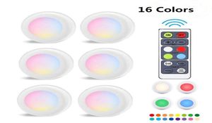 Lâmpadas de armário de LED RGB Puck Luz 16 cores sem fio sob iluminação de gabinete Bateria de luzes alimentadas com luzes noturnas com controle de controle remoto