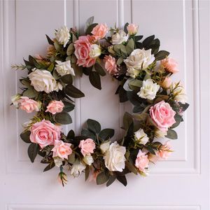 Dekorative Blumen, floraler künstlicher Rosenkranz, Tür-Hochzeitskränze, hängende Wand- und Fensterdekoration, vorne, draußen, drinnen