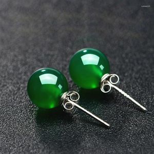 Dangle Earrings Natural Green Jade Chalcedony Round 925 Silver Carved Charm Jewelry Fashion Amulet For Women Gifts