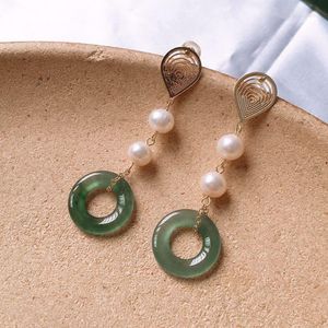 Kolczyki na stadnatach naturalny przycisk bezpieczeństwa towarów szmaragd olej z perłami moda i wolna od wulgarności