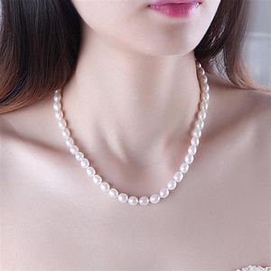8 mm Reisform nat rlicher Perlen Halskette wei rosa lila modische Perlenkette Schmuck f r Frauen266K