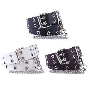 Belts rock jeans punk metal fivela quadrada de 2 orifício, damas retro decorativas retro ajustável ilhó duplo casual para homens mulheres