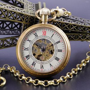 Zegarki kieszonkowe luksusowy złoty mechanik dla mężczyzn Kobiety ręka wiatrowy mody mody łańcuch steampunk