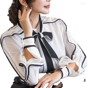 Bluzki damskie missoov blusas marka mody wiosenna jesień kobiety żeńskie szyfonowe koszule białe czarne łuk topy Vetement femme